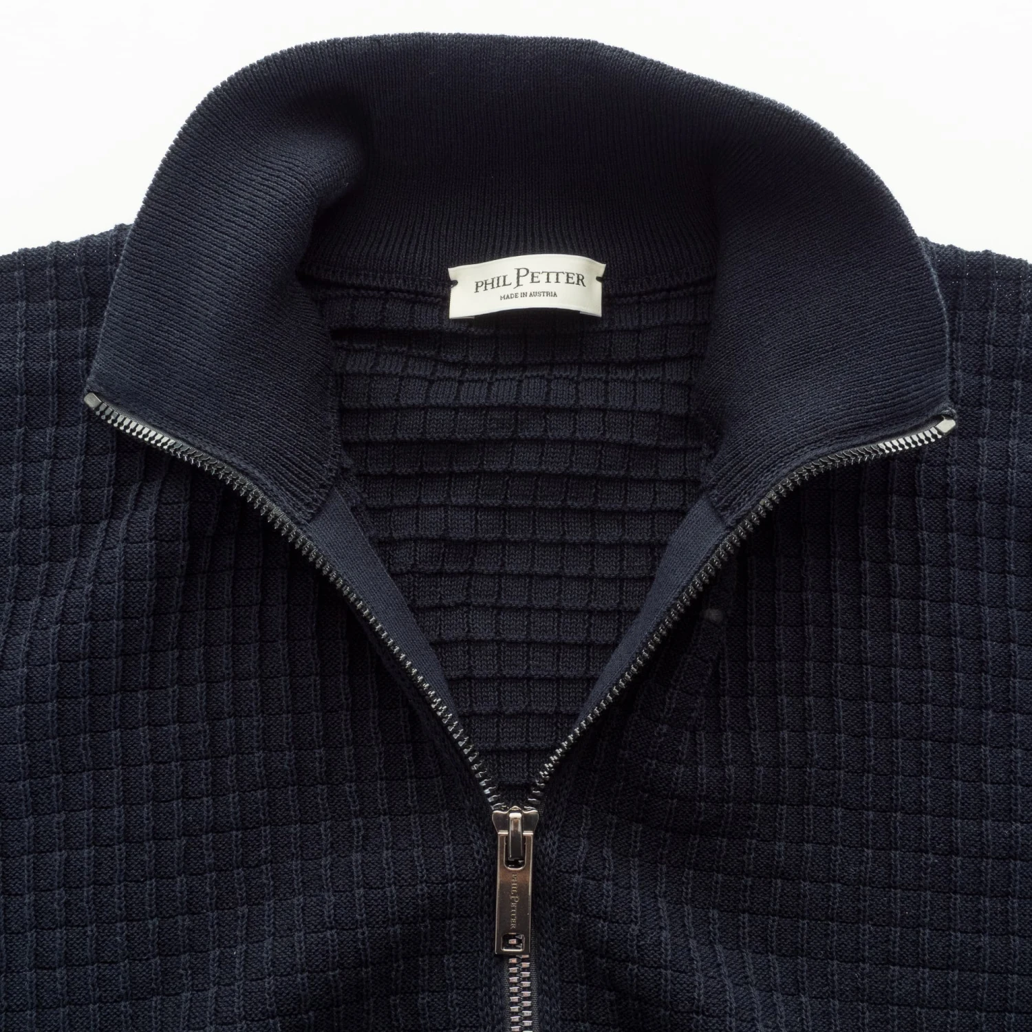Navy Waffle Cotton Full-Zip 3D Knit Sweater - Phil Petter 7 Navy Waffle Cotton Full-Zip 3D Knit Sweater - Phil Petter - Image 5