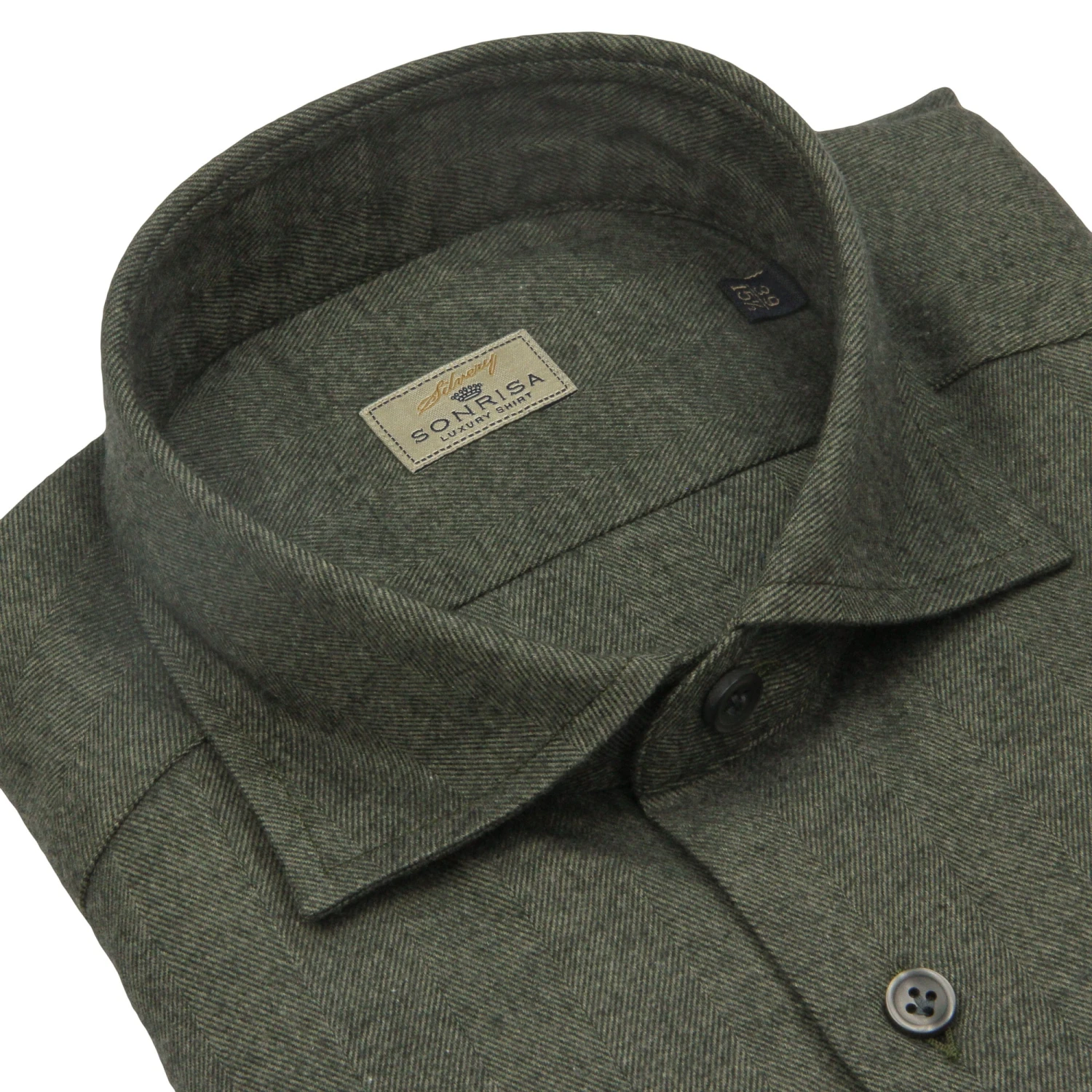 Forest Green Herringbone Cotton Flannel Shirt - SONRISA 4 Forest Green Herringbone Cotton Flannel Shirt - SONRISA - Image 2