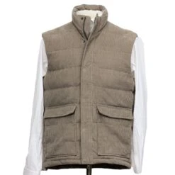 Taupe Quilted Corduroy Vest With Pockets - Stenströms