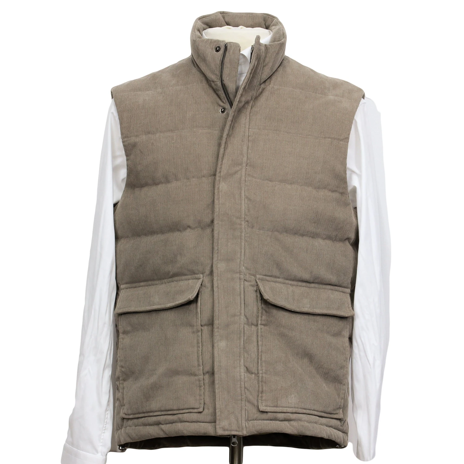 Taupe Quilted Corduroy Vest With Pockets - Stenströms 3 Taupe Quilted Corduroy Vest With Pockets - Stenströms