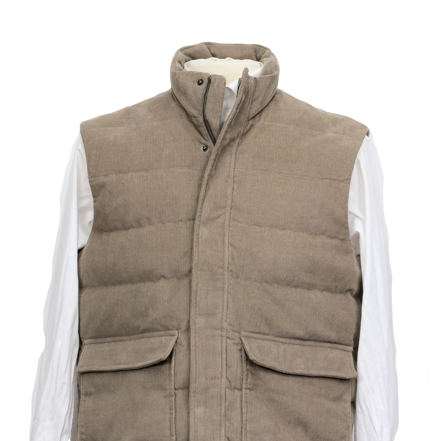 Taupe Quilted Corduroy Vest With Pockets - Stenströms 4 Taupe Quilted Corduroy Vest With Pockets - Stenströms - Image 2