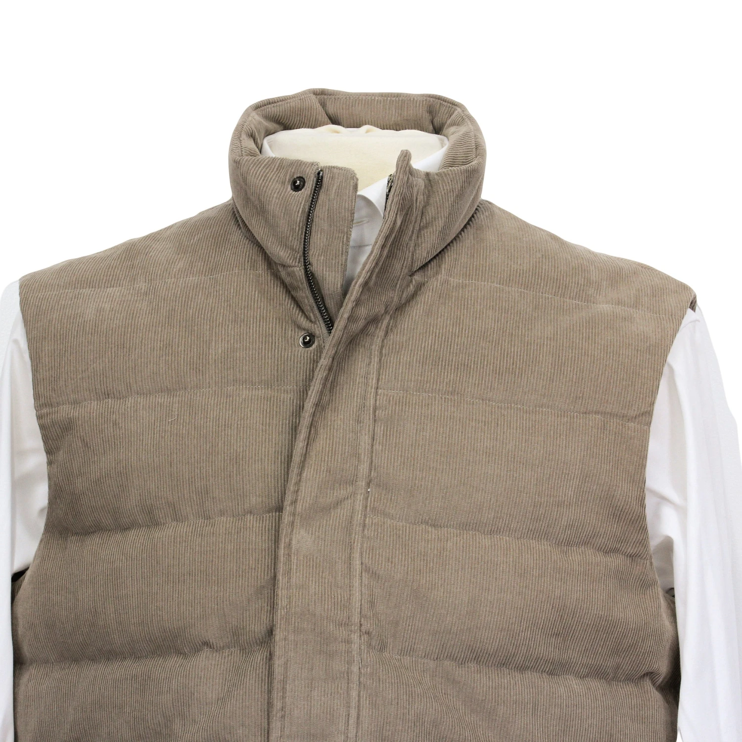 Taupe Quilted Corduroy Vest With Pockets - Stenströms 5 Taupe Quilted Corduroy Vest With Pockets - Stenströms - Image 3