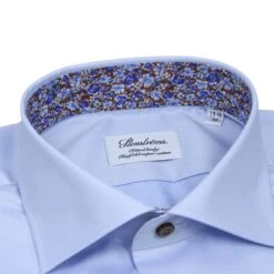 Blue Twill Fitted Body Shirt W/ Floral Contrast Trims - Stenströms 6 Blue Twill Fitted Body Shirt W/ Floral Contrast Trims - Stenströms -ETON Store STENSTROMS 6847510573100 2