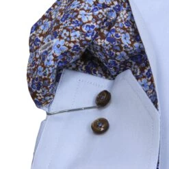 Blue Twill Fitted Body Shirt W/ Floral Contrast Trims - Stenströms 7 Blue Twill Fitted Body Shirt W/ Floral Contrast Trims - Stenströms -ETON Store STENSTROMS 6847510573100 3