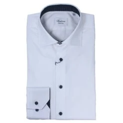 White Twill Fitted Body Shirt W/ Navy Floral Contrast - Stenströms