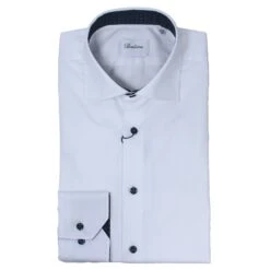 White Twill Slimline Shirt W/ Navy Floral Contrast - Stenströms