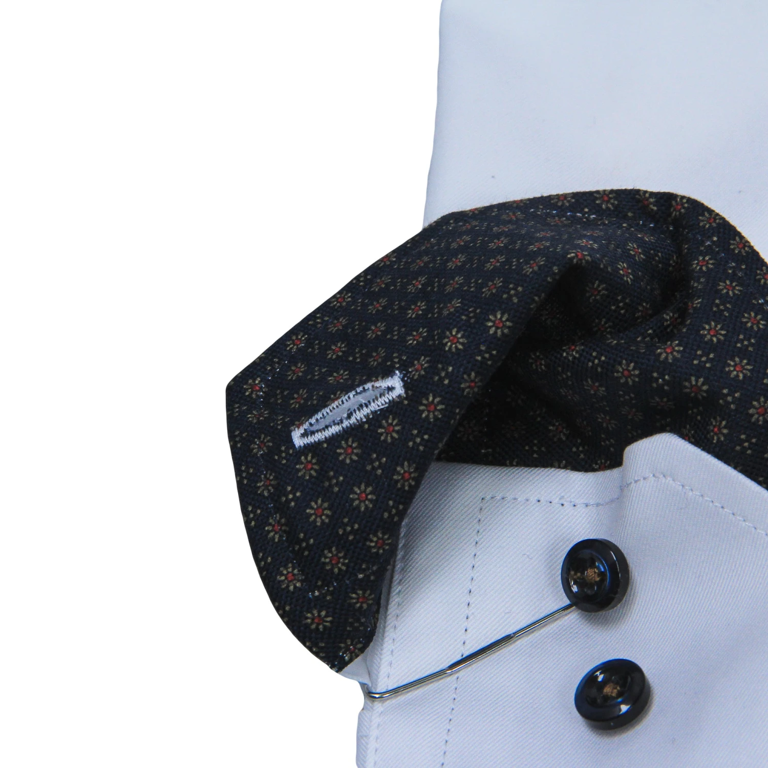 White Twill Fitted Body Shirt W/ Navy Floral Contrast - Stenströms 5 White Twill Fitted Body Shirt W/ Navy Floral Contrast - Stenströms - Image 3