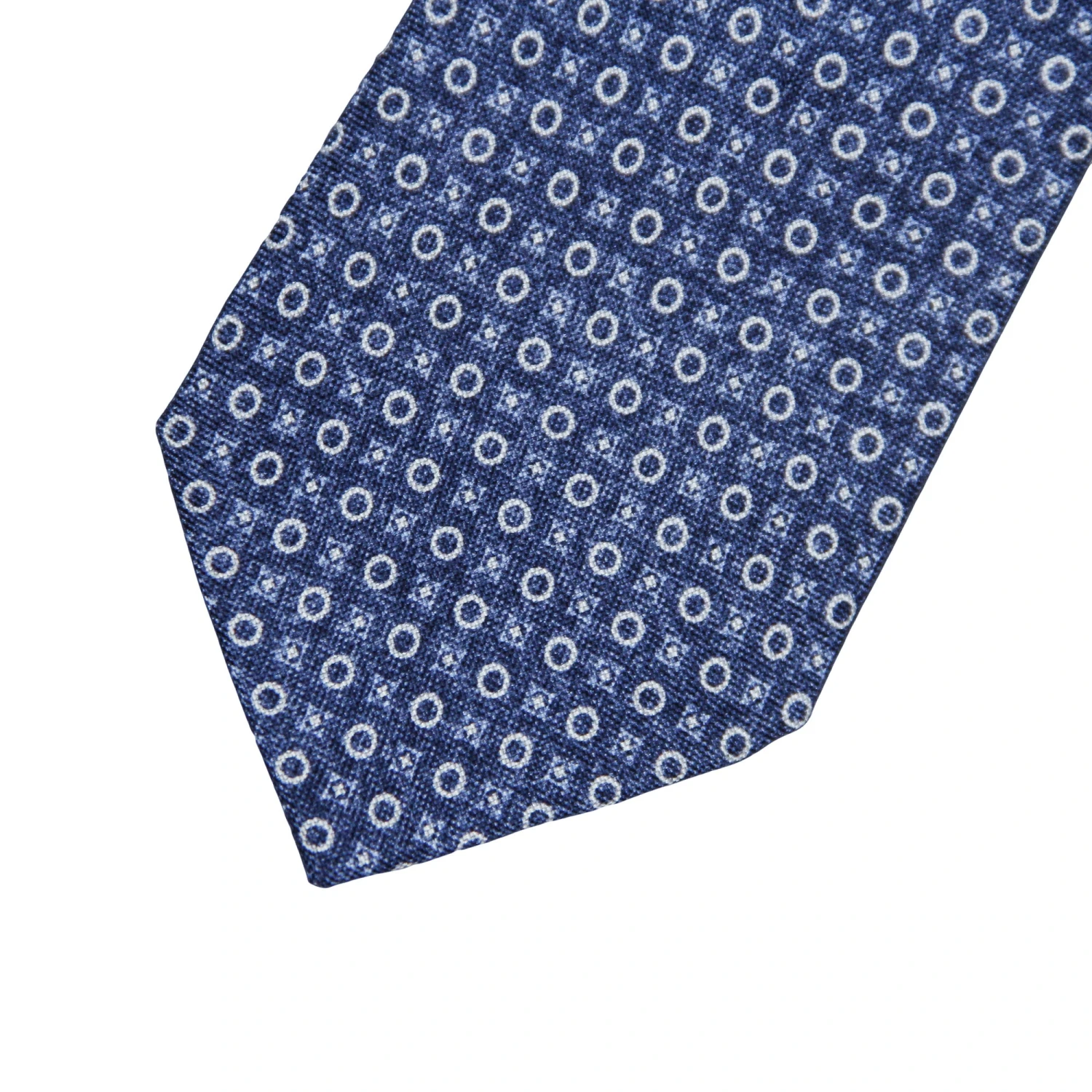 Navy Round Geometric Motif Silk Tie - Stenströms 4 Navy Round Geometric Motif Silk Tie - Stenströms - Image 2