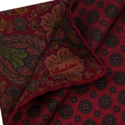 Raspberry And Green Patterned Reversible Silk Hankie - Stenströms 11 Raspberry And Green Patterned Reversible Silk Hankie - Stenströms -ETON Store STENSTROMS 923341 002 5