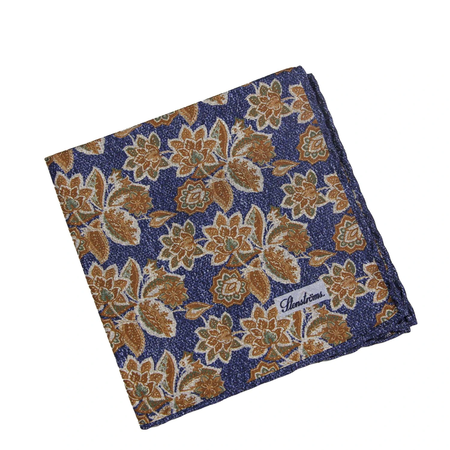 Blue And Rust Patterned Reversible Silk Hankie - Stenströms 3 Blue And Rust Patterned Reversible Silk Hankie - Stenströms