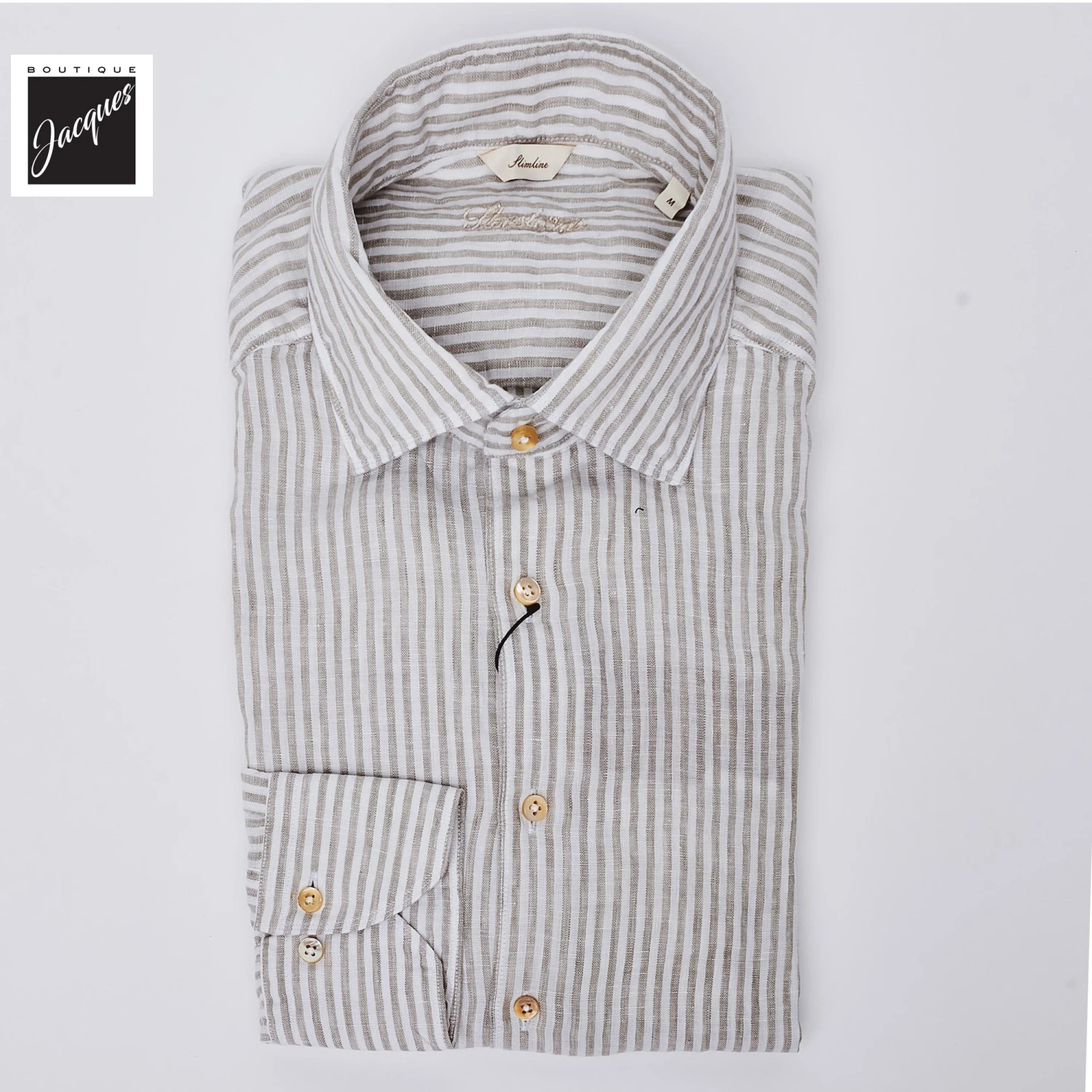 Gray Striped Linen Casual Slimline Shirt - Stenströms 3 Gray Striped Linen Casual Slimline Shirt - Stenströms