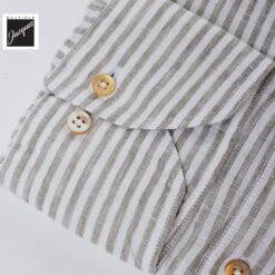 Gray Striped Linen Casual Slimline Shirt - Stenströms 12 Gray Striped Linen Casual Slimline Shirt - Stenströms -ETON Store STENSTROMS7747218787322 5