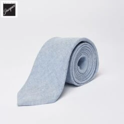 Ice Blue Herringbone Woven Linen Tie - Paolo Albizzati