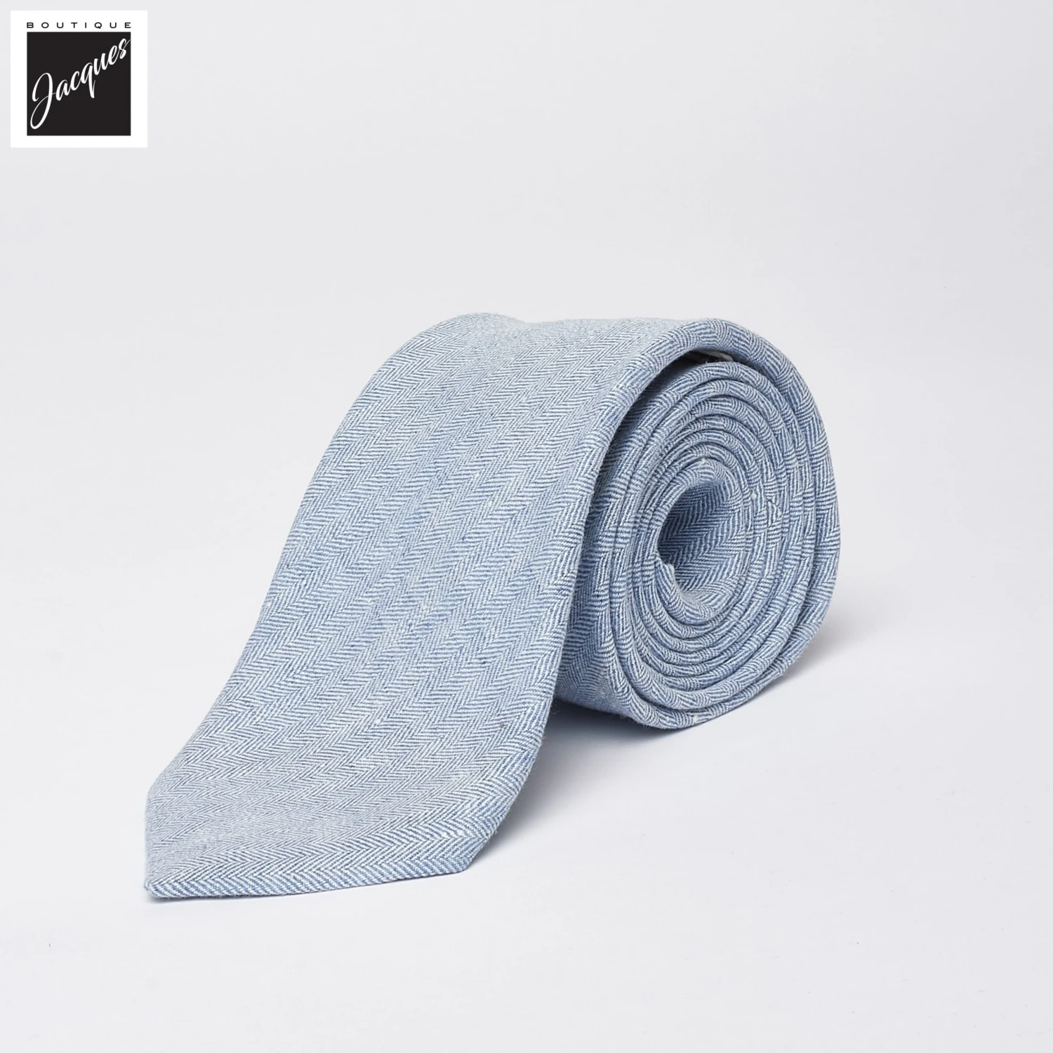 Ice Blue Herringbone Woven Linen Tie - Paolo Albizzati 3 Ice Blue Herringbone Woven Linen Tie - Paolo Albizzati