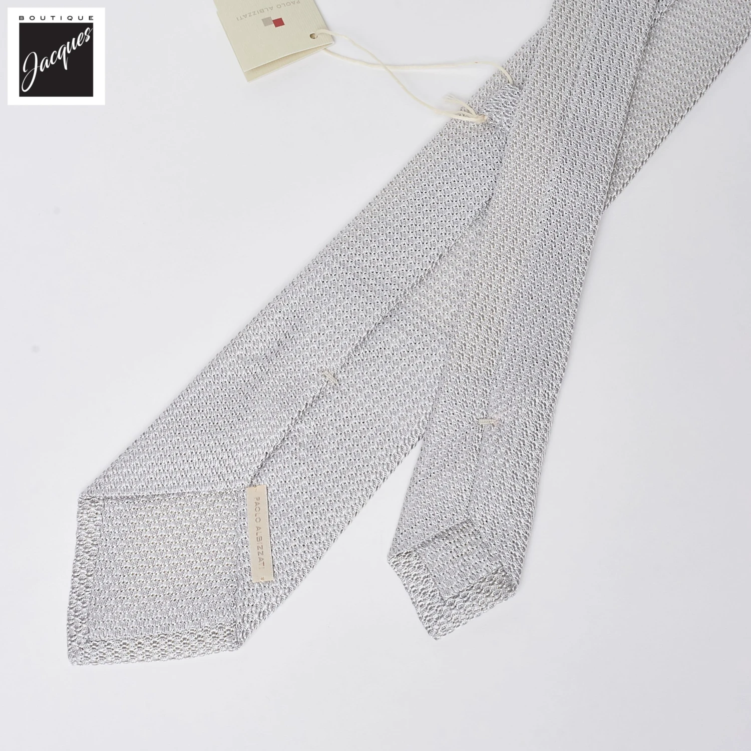 Ice Gray Raw Silk Grenadine Woven Tie - Paolo Albizzati 4 Ice Gray Raw Silk Grenadine Woven Tie - Paolo Albizzati - Image 2