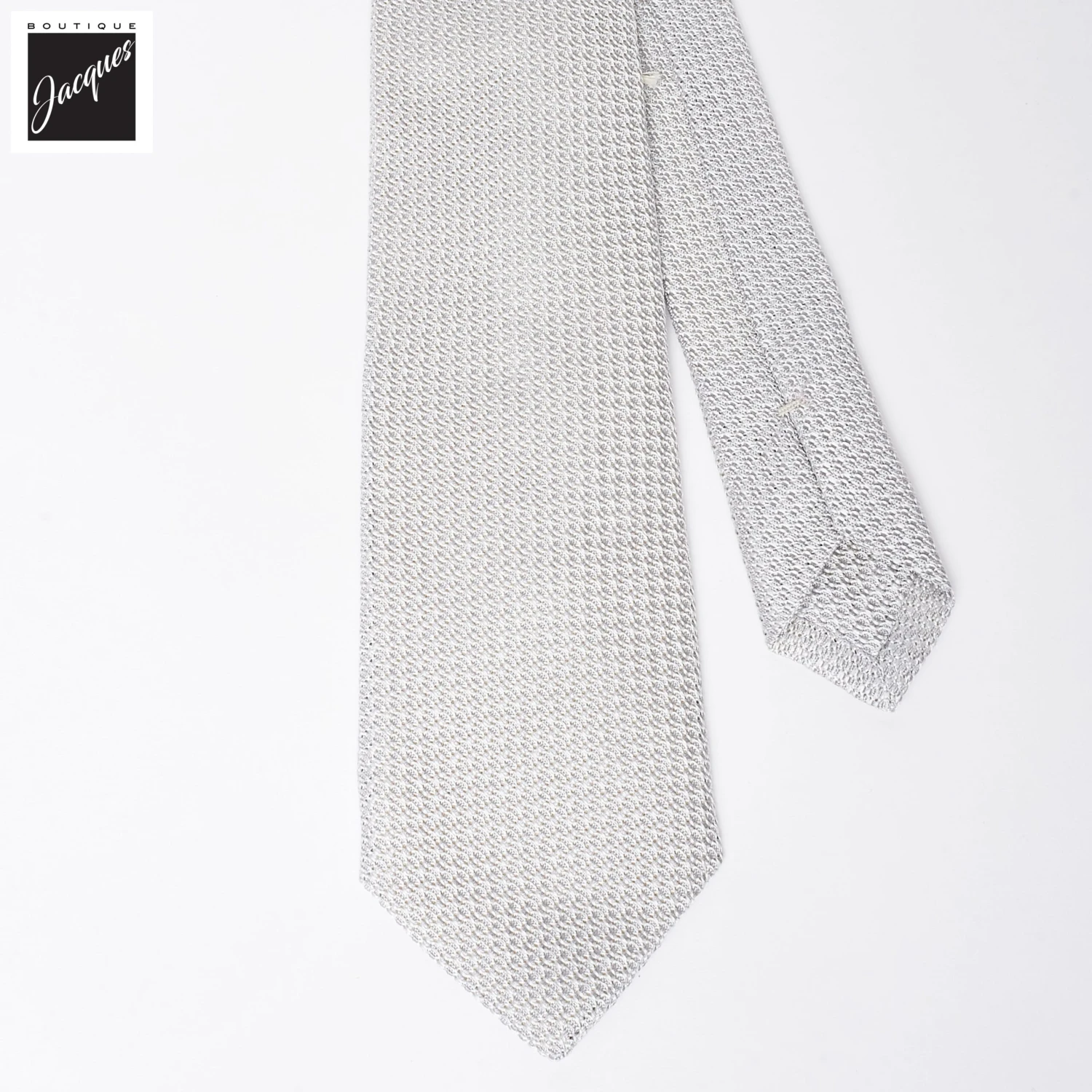 Ice Gray Raw Silk Grenadine Woven Tie - Paolo Albizzati 5 Ice Gray Raw Silk Grenadine Woven Tie - Paolo Albizzati - Image 3