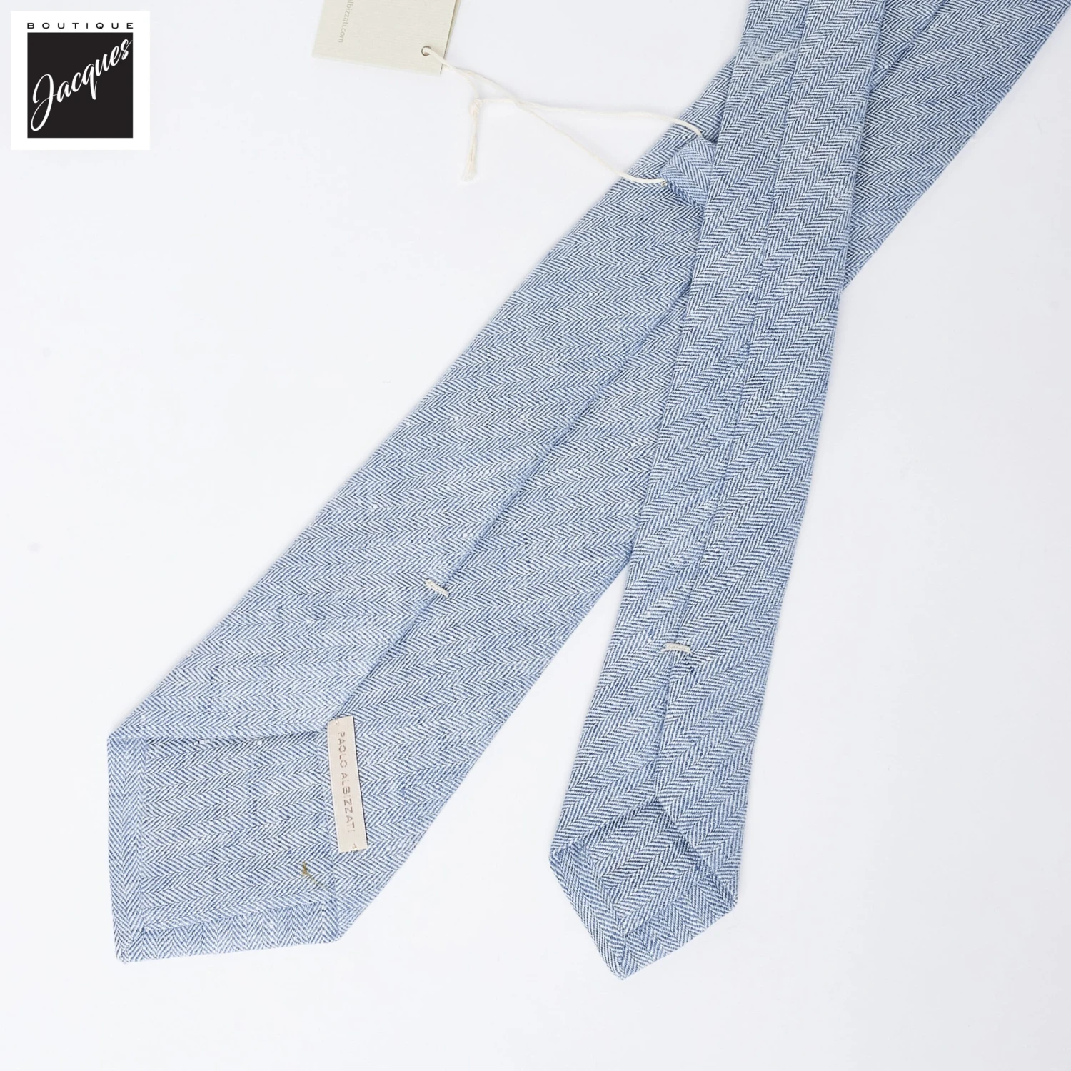 Ice Blue Herringbone Woven Linen Tie - Paolo Albizzati 4 Ice Blue Herringbone Woven Linen Tie - Paolo Albizzati - Image 2