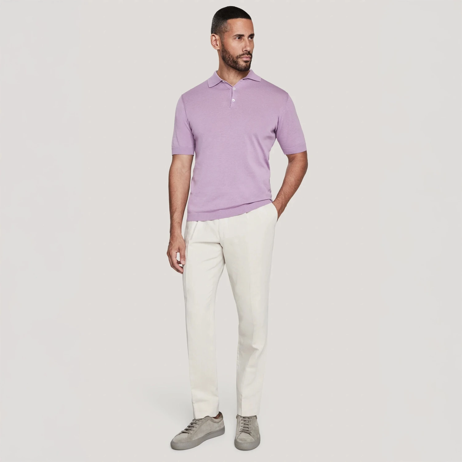 Lilac Cotton Silk Knit Polo - Jack Victor 4 Lilac Cotton Silk Knit Polo - Jack Victor - Image 2