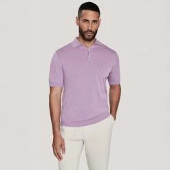 Lilac Cotton Silk Knit Polo - Jack Victor