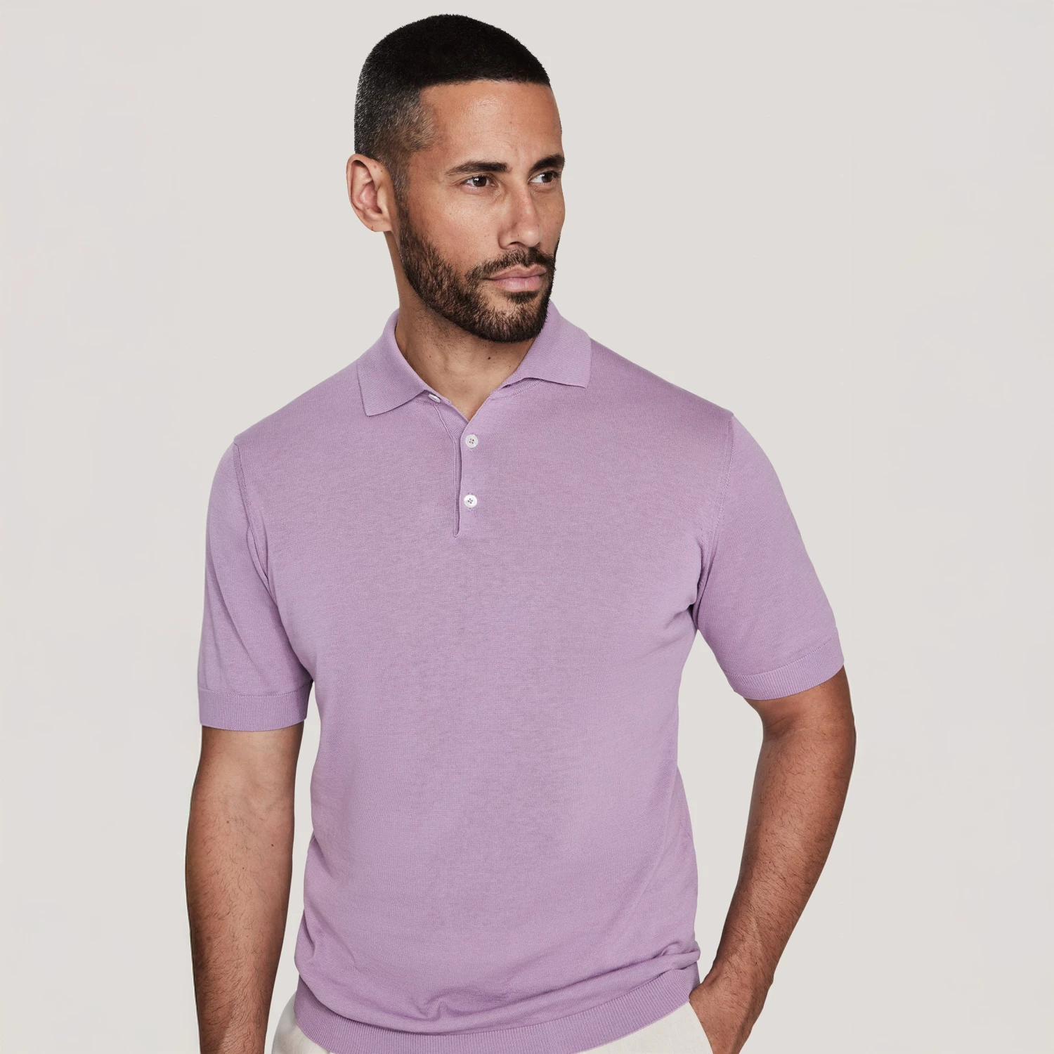 Lilac Cotton Silk Knit Polo - Jack Victor 5 Lilac Cotton Silk Knit Polo - Jack Victor - Image 3