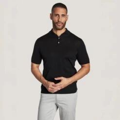Black Cotton Silk Knit Polo - Jack Victor
