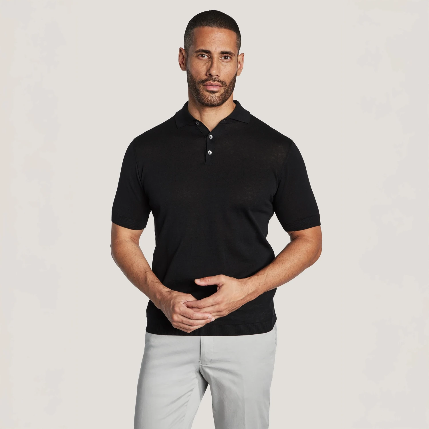 Black Cotton Silk Knit Polo - Jack Victor 3 Black Cotton Silk Knit Polo - Jack Victor