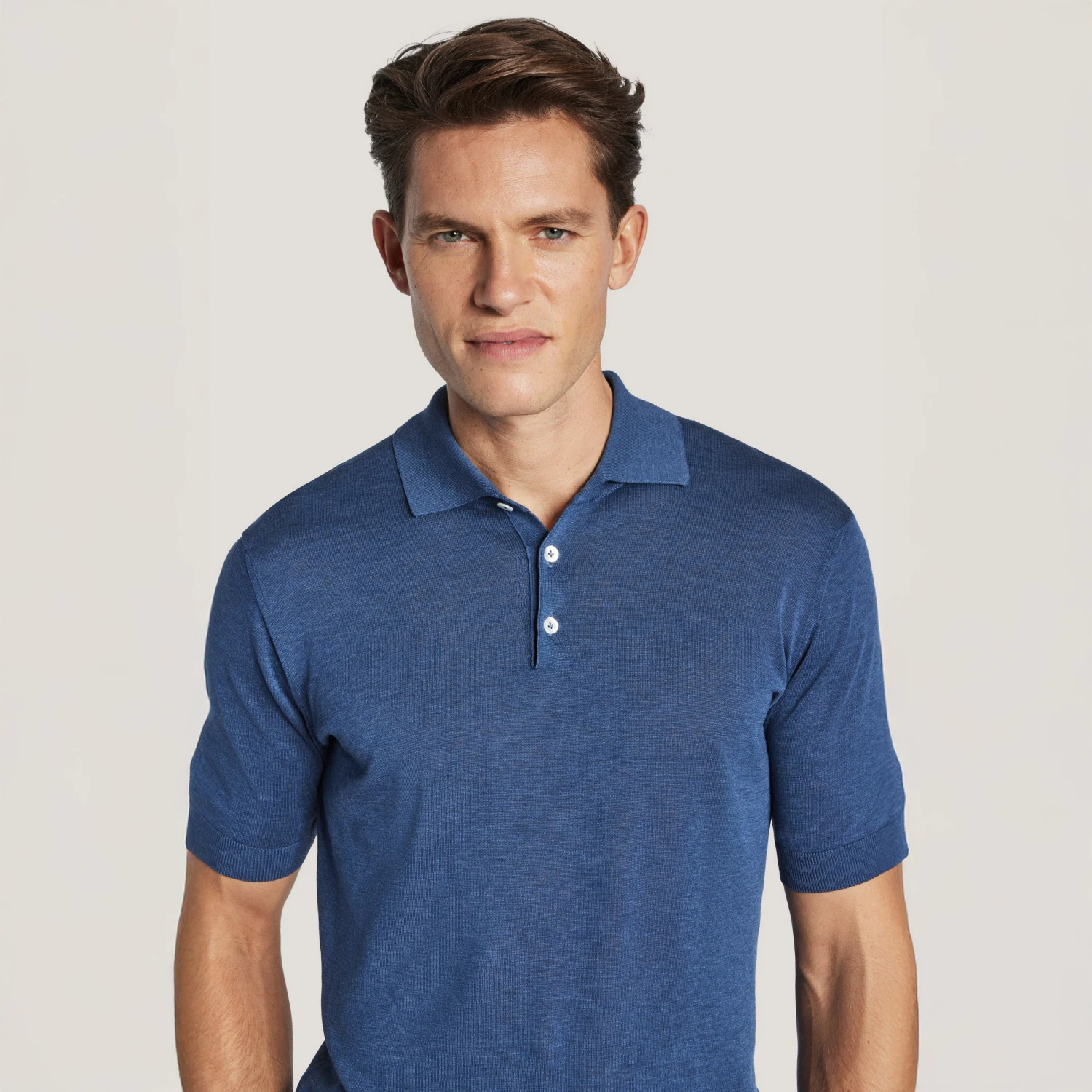 Denim Blue Cotton Silk Knit Polo - Jack Victor 4 Denim Blue Cotton Silk Knit Polo - Jack Victor - Image 2