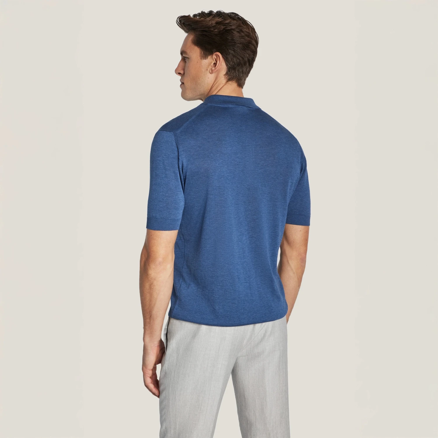 Denim Blue Cotton Silk Knit Polo - Jack Victor 6 Denim Blue Cotton Silk Knit Polo - Jack Victor - Image 4