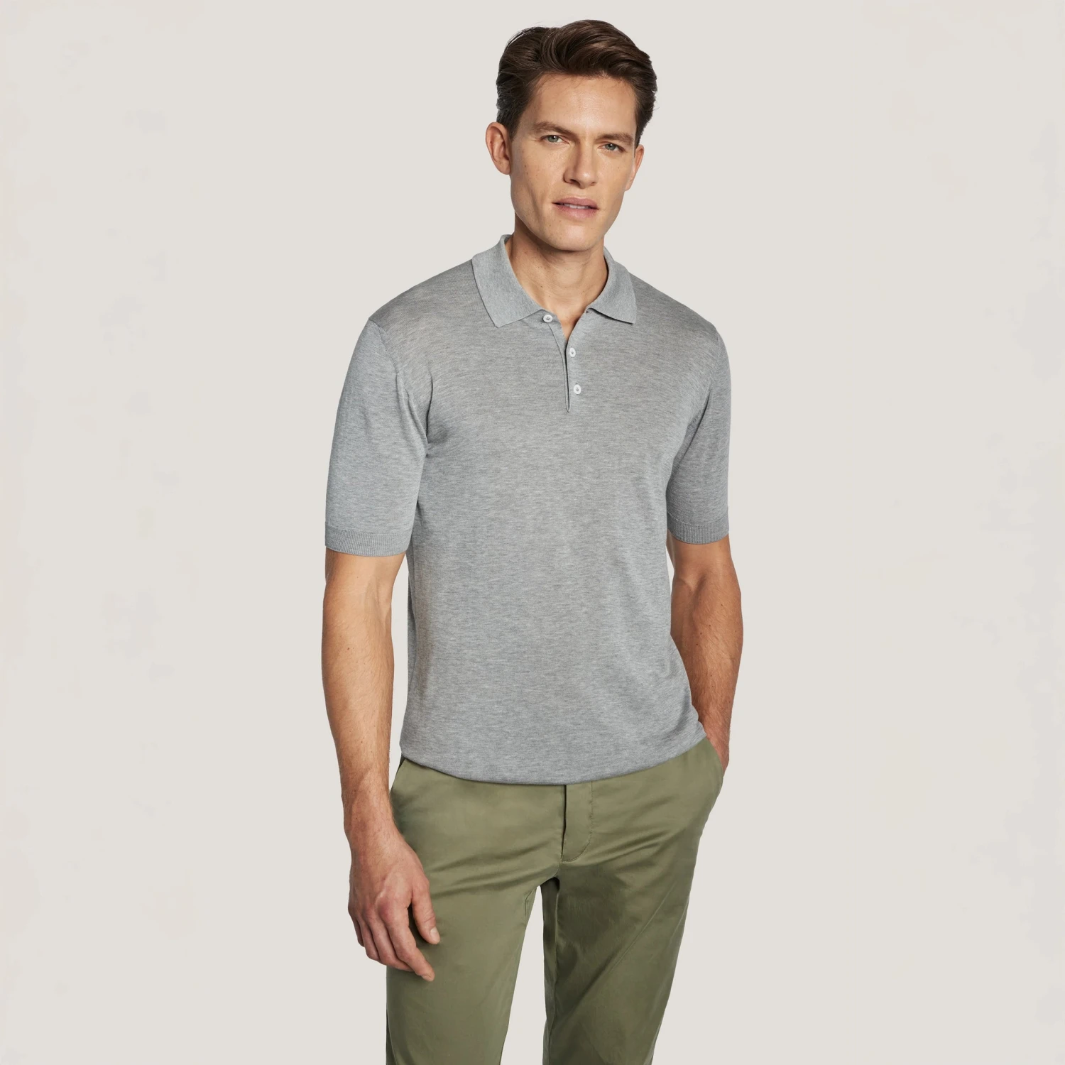 Gray Cotton Silk Knit Polo - Jack Victor 3 Gray Cotton Silk Knit Polo - Jack Victor