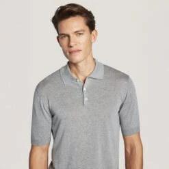 Gray Cotton Silk Knit Polo - Jack Victor 7 Gray Cotton Silk Knit Polo - Jack Victor -ETON Store V231017 GREY OM1