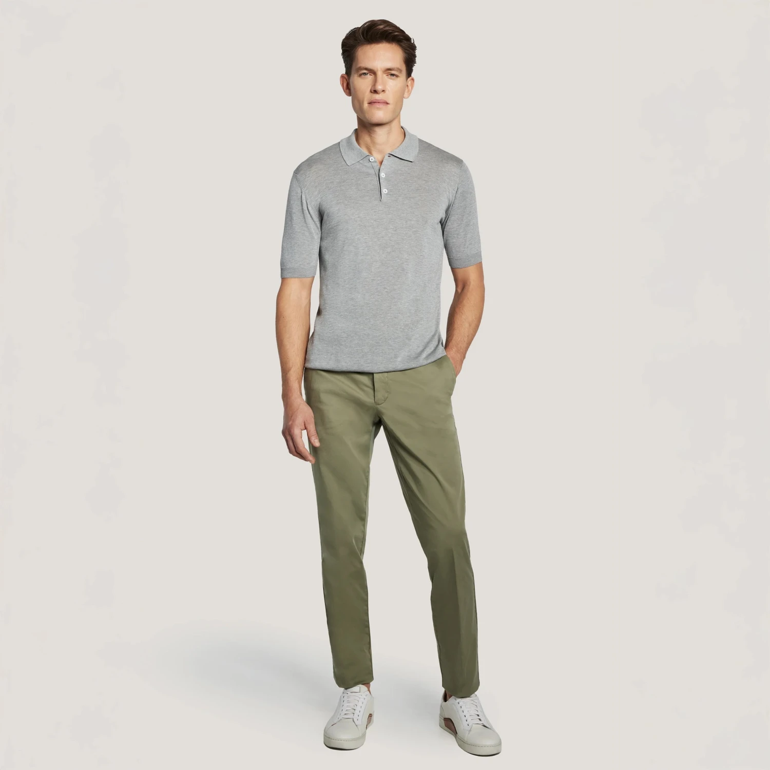 Gray Cotton Silk Knit Polo - Jack Victor 5 Gray Cotton Silk Knit Polo - Jack Victor - Image 3