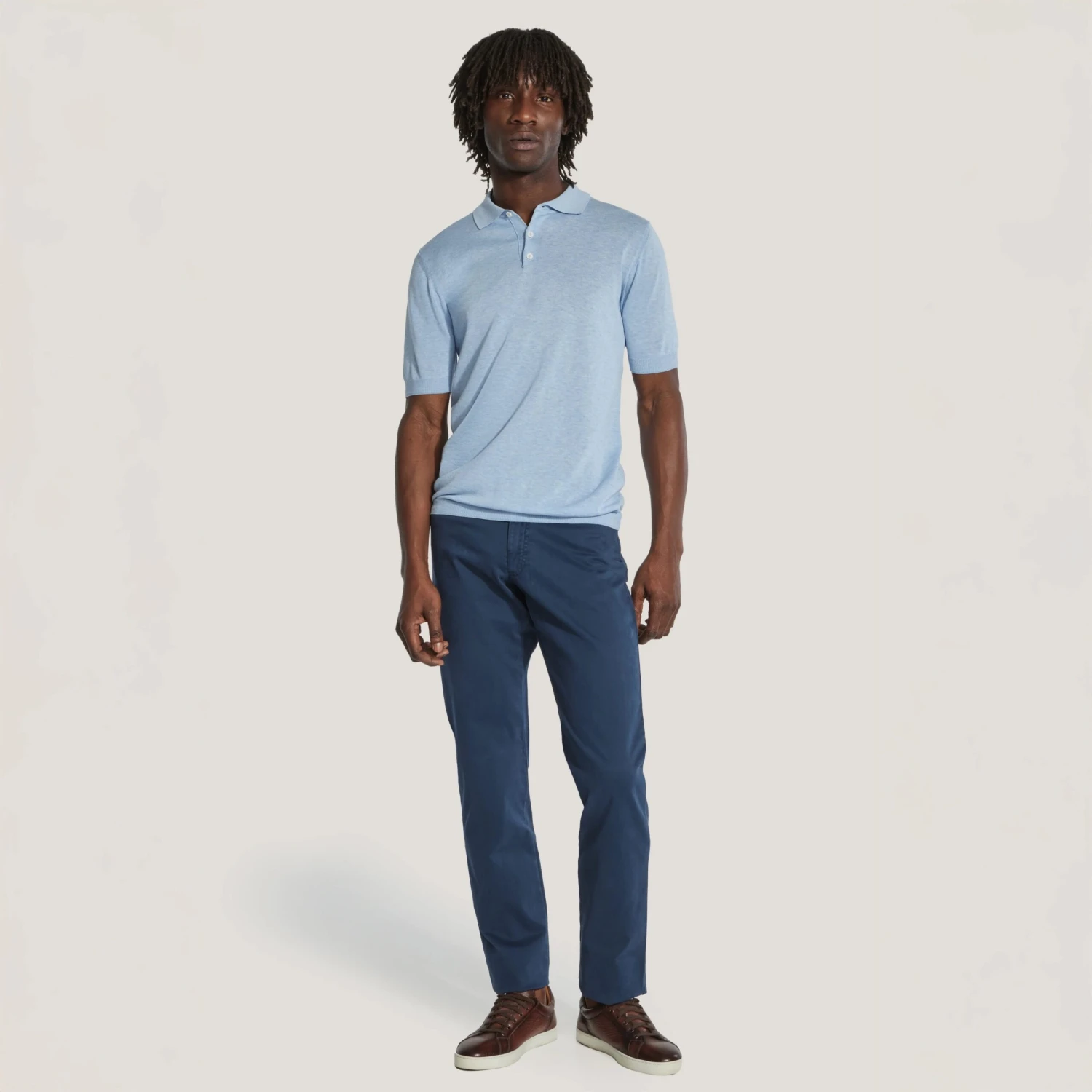 Light Blue Cotton Silk Knit Polo - Jack Victor 5 Light Blue Cotton Silk Knit Polo - Jack Victor - Image 3