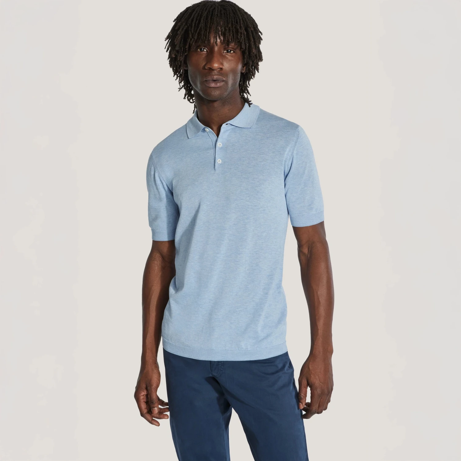 Light Blue Cotton Silk Knit Polo - Jack Victor 3 Light Blue Cotton Silk Knit Polo - Jack Victor