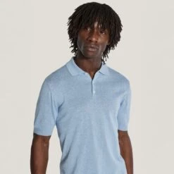 Light Blue Cotton Silk Knit Polo - Jack Victor 7 Light Blue Cotton Silk Knit Polo - Jack Victor -ETON Store V231017 LITEBL 0520