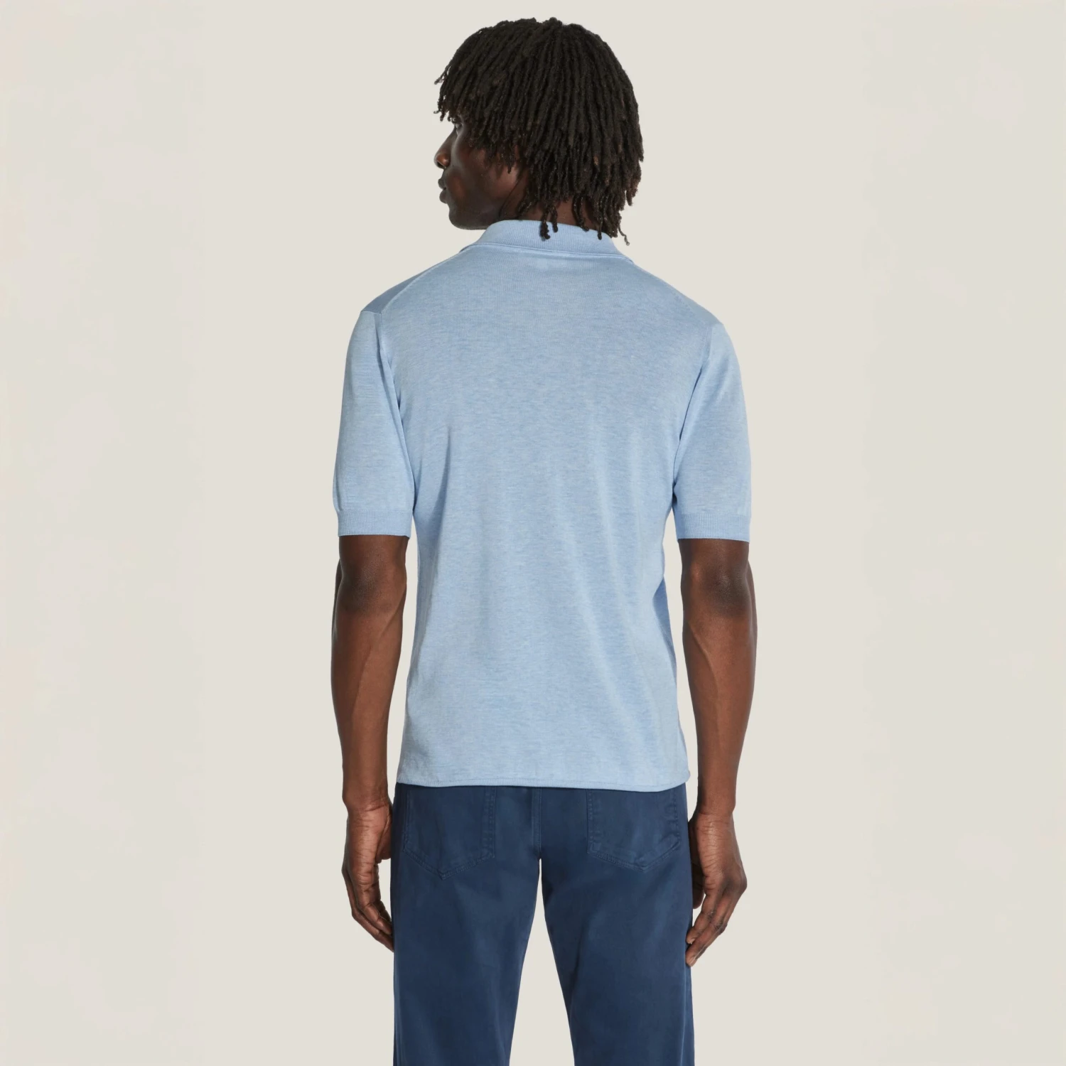 Light Blue Cotton Silk Knit Polo - Jack Victor 6 Light Blue Cotton Silk Knit Polo - Jack Victor - Image 4