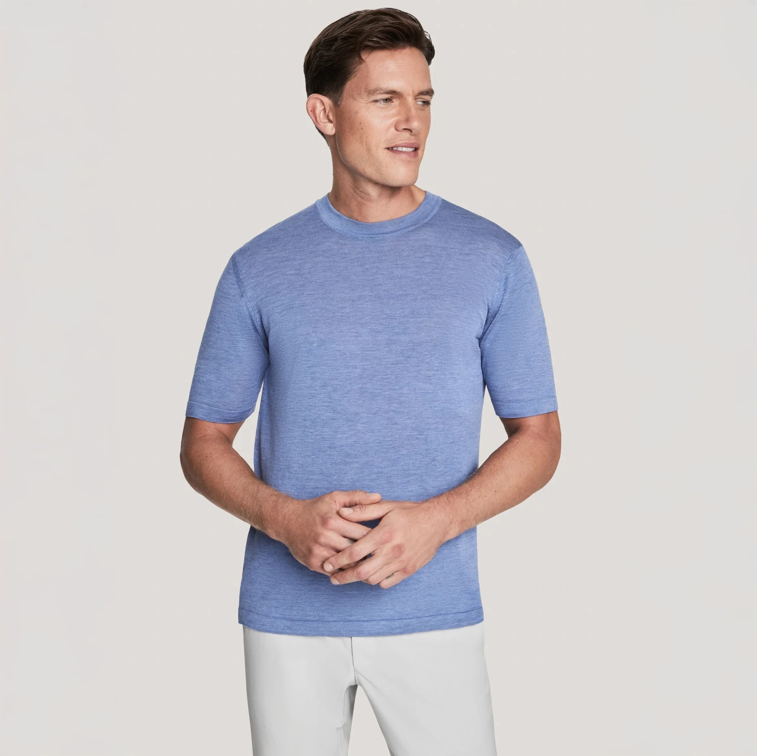Pale Blue Cotton Silk Knit Short Sleeve Crewneck - Jack Victor 3 Pale Blue Cotton Silk Knit Short Sleeve Crewneck - Jack Victor