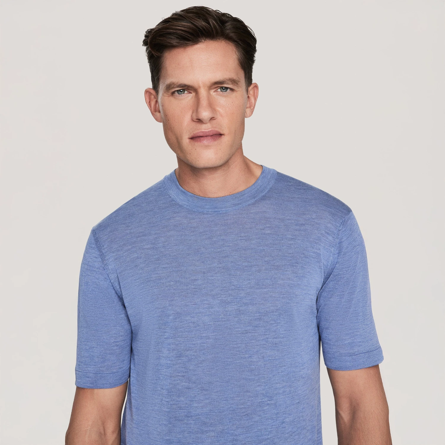 Pale Blue Cotton Silk Knit Short Sleeve Crewneck - Jack Victor 4 Pale Blue Cotton Silk Knit Short Sleeve Crewneck - Jack Victor - Image 2