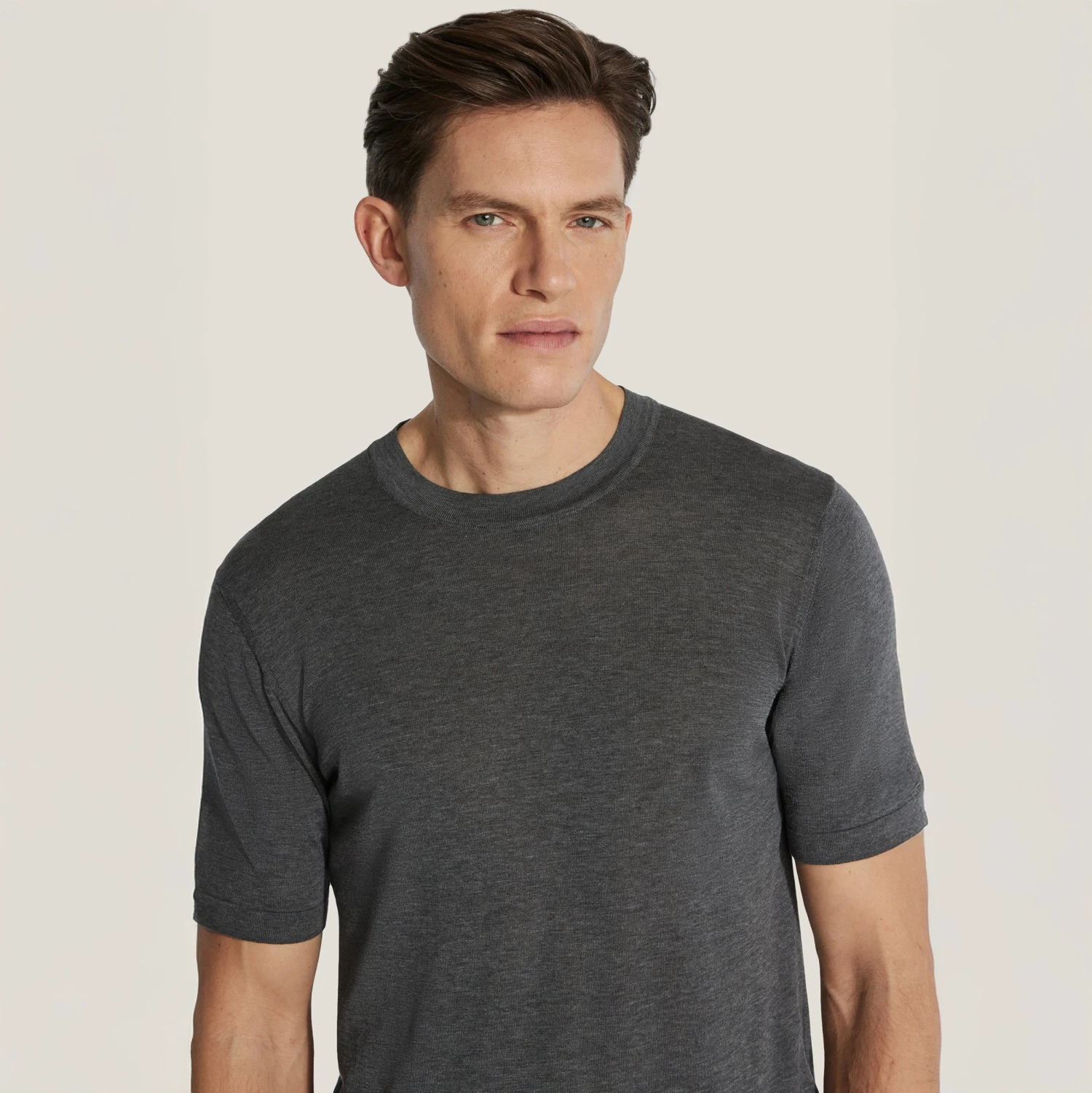 Charcoal Cotton Silk Knit Short Sleeve Crewneck - Jack Victor 4 Charcoal Cotton Silk Knit Short Sleeve Crewneck - Jack Victor - Image 2