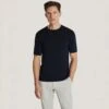 Black Cotton Silk Knit Short Sleeve Crewneck - Jack Victor