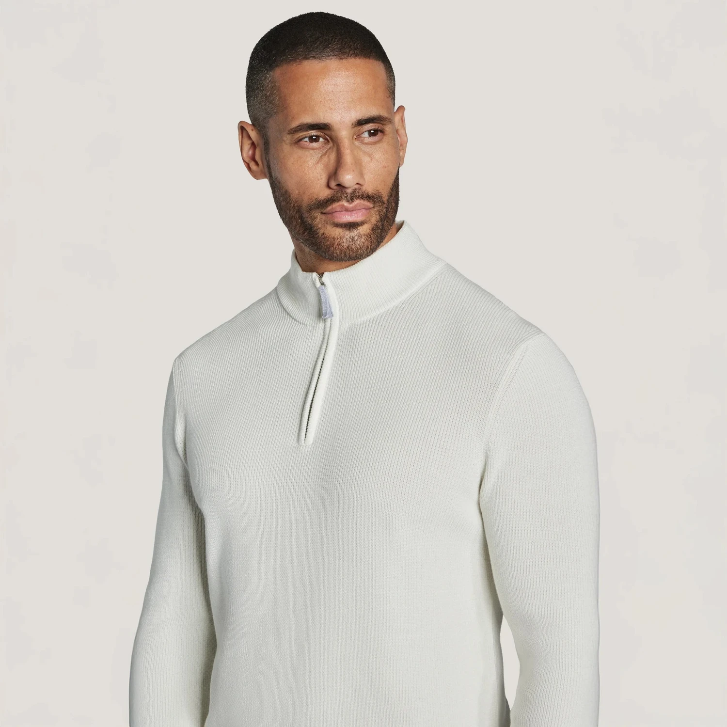 Ecru Solid Quarter Zip Cotton Sweater - Jack Victor 4 Ecru Solid Quarter Zip Cotton Sweater - Jack Victor - Image 2