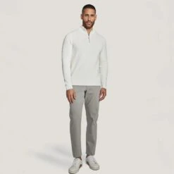 Ecru Solid Quarter Zip Cotton Sweater - Jack Victor 8 Ecru Solid Quarter Zip Cotton Sweater - Jack Victor -ETON Store V251003 ECRU OM2 Recovered