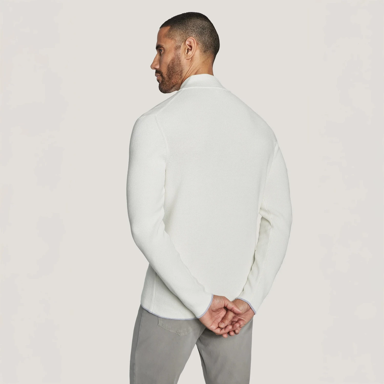 Ecru Solid Quarter Zip Cotton Sweater - Jack Victor 6 Ecru Solid Quarter Zip Cotton Sweater - Jack Victor - Image 4
