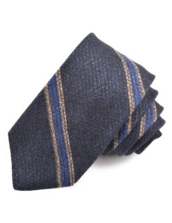 Navy Blue Silk Grenadine Striped Tie - DION