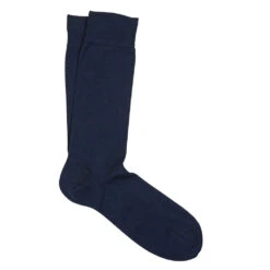 Navy Pima Cotton Mid-Calf Sock - Marcoliani