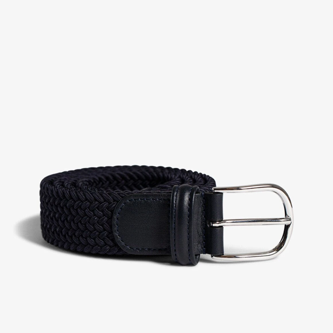 Navy Solid Woven Elastic Belt With Navy Leather Tips - Anderson's 6 Navy Solid Woven Elastic Belt With Navy Leather Tips - Anderson's - Image 4