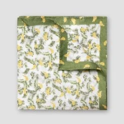 White & Green Banana Motif Linen Pocket Square - ETON
