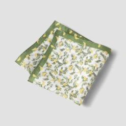 White & Green Banana Motif Linen Pocket Square - ETON -ETON Store banana pattern pocket square 2024 03 07T131050677Z