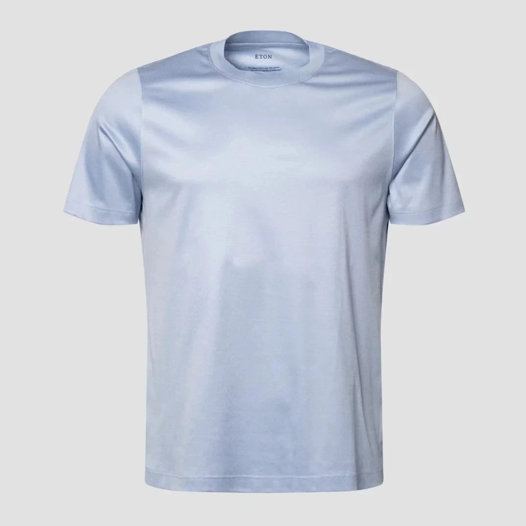 Light Blue Filo Di Scozia Crewneck Slim Fit T-Shirt - ETON 3 Light Blue Filo Di Scozia Crewneck Slim Fit T-Shirt - ETON