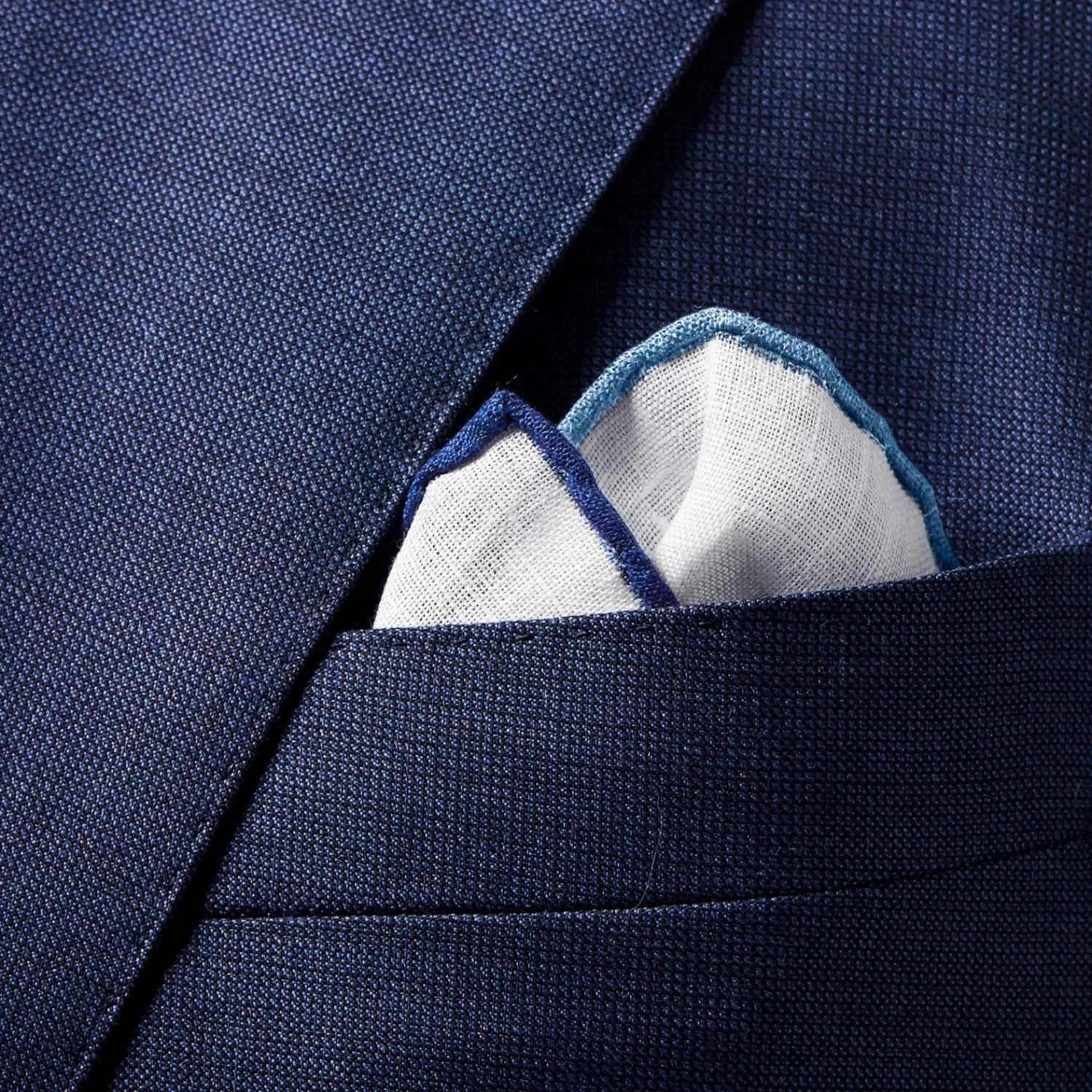 White With Blue Gradient Edges Linen Pocket Square - ETON 5 White With Blue Gradient Edges Linen Pocket Square - ETON - Image 3