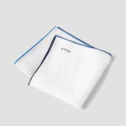 White With Blue Gradient Edges Linen Pocket Square - ETON 7 White With Blue Gradient Edges Linen Pocket Square - ETON -ETON Store blue linen pocket square 2024 03 07T140549734Z